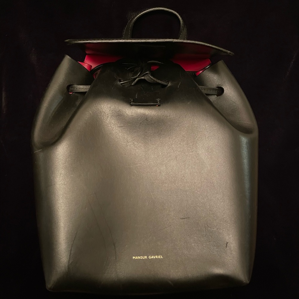 Mansur Gavriel Black Leather Drawstring Backpack